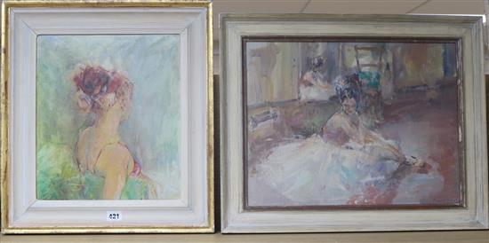 David Lloyd Smith, two oils on board, Ballerina and Rosemary posing by a window, signed, 35 x 30cm and 35 x 45cm